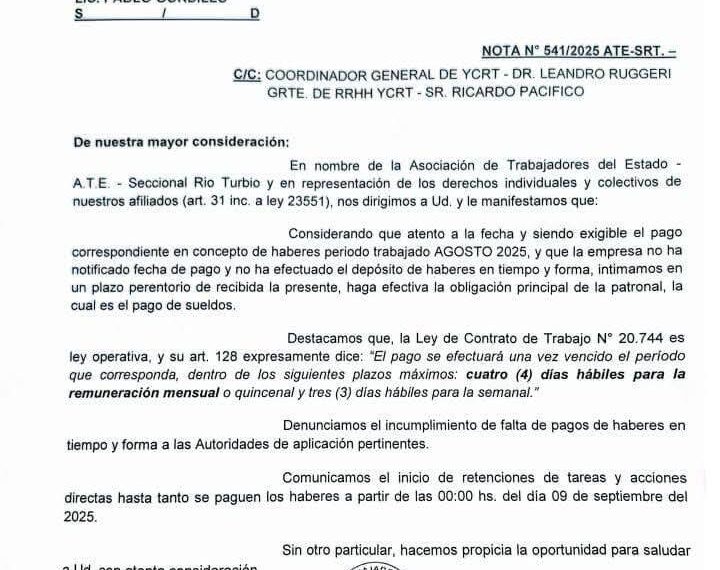 ATE comienza medidas de fuerza en YCRT